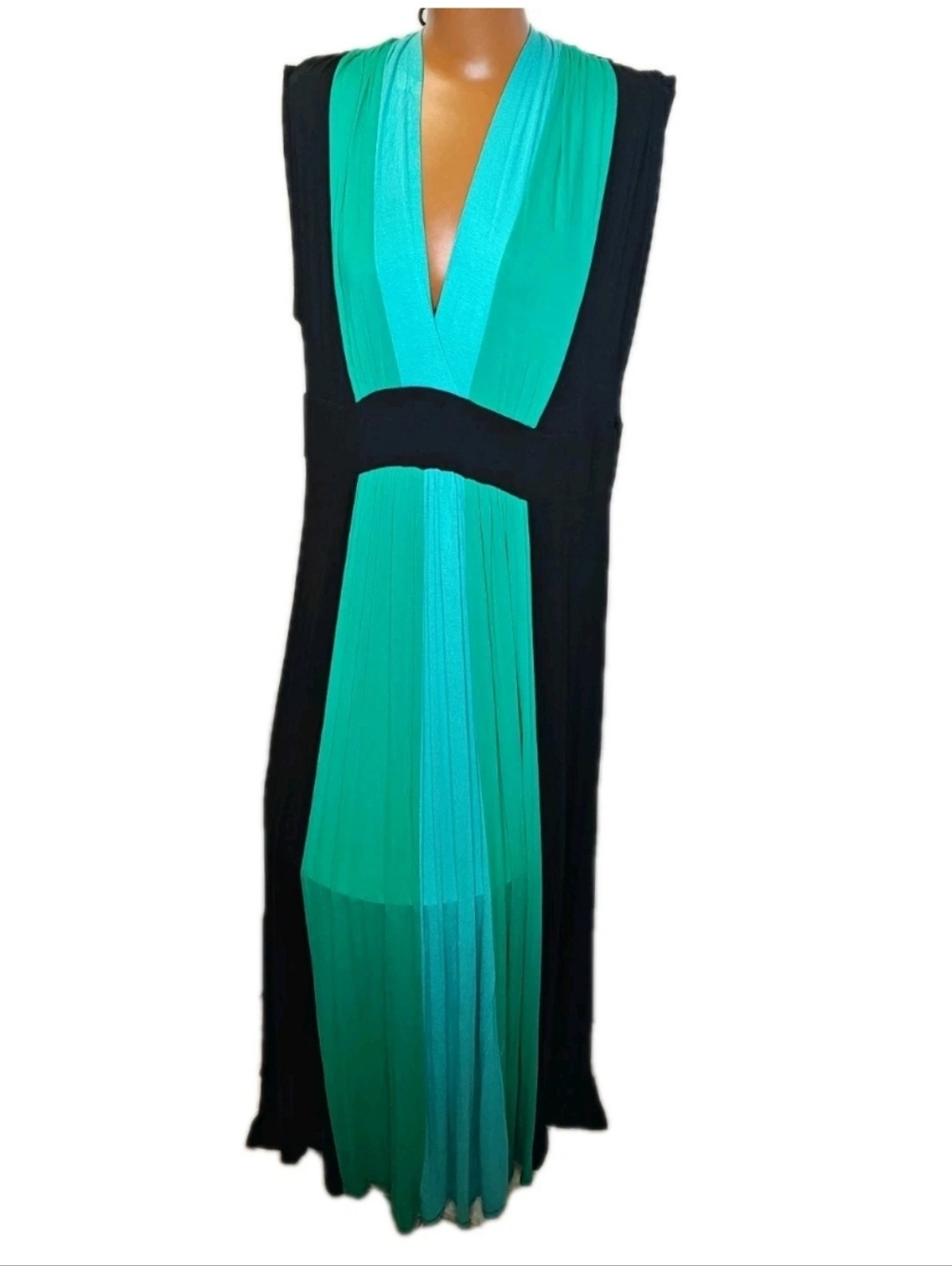 Vtg 80s Mrs Roper Maxi Patio Dress Plus Sz 3X Black Green Colorblock FunFash USA